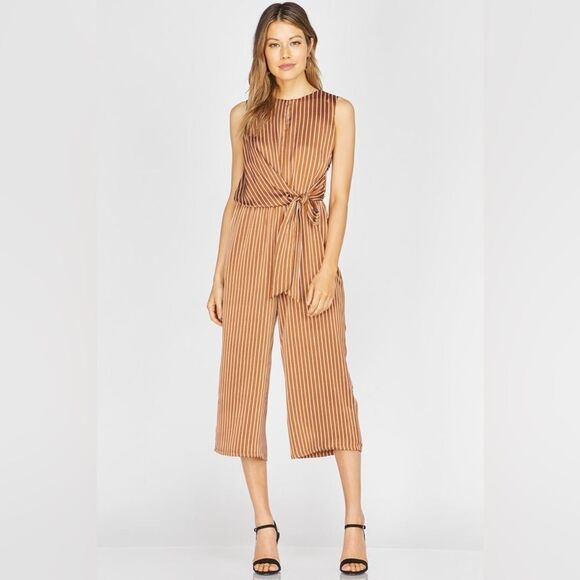 Anthropologie Greylin Brown Striped Jumpsuit Size Large - Picture 1 of 10